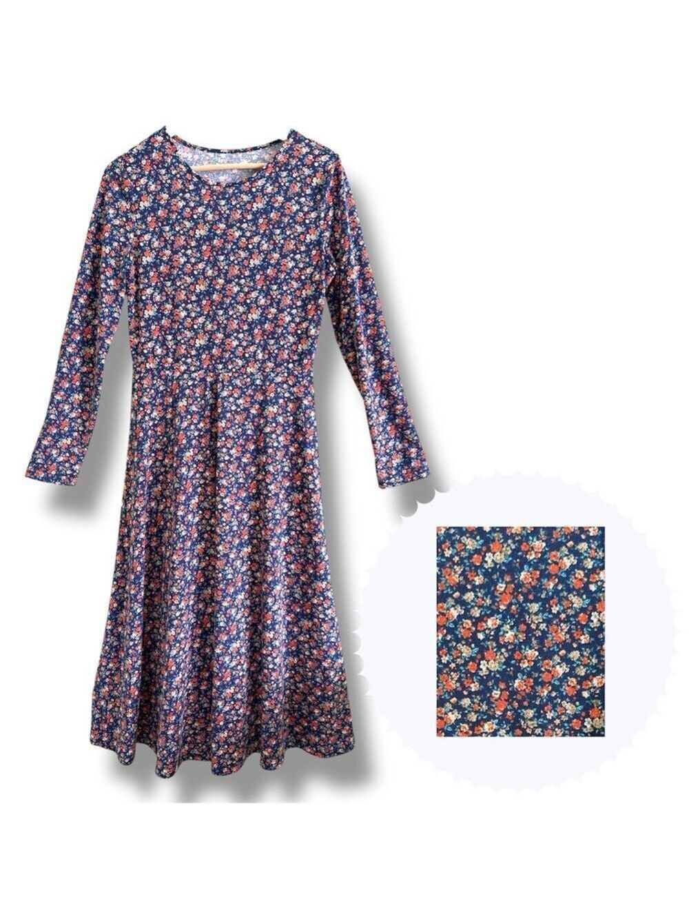 Emery Rose Long‑Sleeve Floral Dress Navy Size L